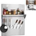 24"x30" Stainless Steel Range Backsplash, Stove Backsplash With Storage Shelf & Magnetic Knife Rack, Stainless Steel Backsplash For Stove, Range Hood Wall Shield With Pre-Drilled Holes
