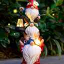 twinbling Garden Gnome Statue with Solar Lights Garden Sculptures Funny Triple Gnome Outdoor Patio Lawn Yard Balcony Home Decor Birthday Gift for Mom Woman Grandma 12 in Summer Gnomes, Medium