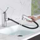 MIAOHUI Pull Out Single Hole Bathroom Faucet, 3 Spray Mode Single Handle Bathroom Faucets for Sink 1 Hole, Bathroom Sink Faucet with Pull Down Sprayer, Vanity Faucet with Fountain Mode, Chrome