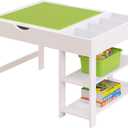 MallBest 4-in-1 Activity Table Compatible with Duplo (Large Bricks Only), Toddler Play Desk with Storage & Reversible Top for Ages 2-5, Wooden Kids Station Not for Small Lego, White