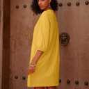Lafural Womens V Neck Cotton Casual Loose Shift Tunic Smock Summer Dresses Vacation Dress 3/4 Sleeve Pocket (Yellow, M)