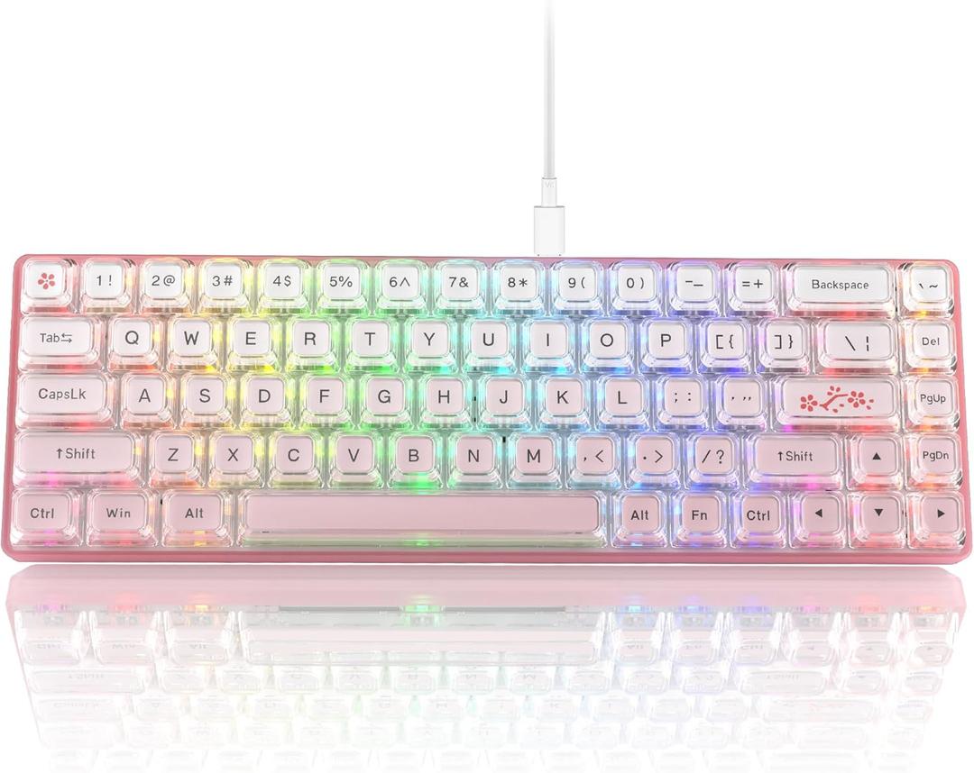 Womier 60% Keyboard Gaming Pink - Wired Creamy Mechanical Keyboard, WK68 Hot-Swappable RGB Custom Mini Key Board with Arrow Keys/Software Supported, Prelubrication Linear Switch (WK68-Pink)