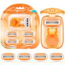 DreamGenius Travel Razors for Women Include 1 Handle and 5 Cartridges, Extra Smooth 5-Blade Travel Essentials Razor with Case for Shaving, Orange