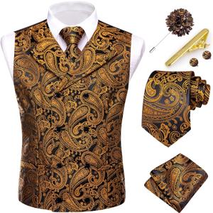 Hi-Tie Men's Suit Vest Business Formal Waistcoat Paisley Jacquard Tie Suit Waistcoat Set for Wedding Party
