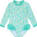 Baby Girl Swimsuit UPF50+ Sun Protection Infant Bathing Suit Long Sleeve Rash Guard 3-24M