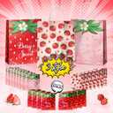 24 Pcs Strawberry Party Favor Bags With Handles - Berry Goodie Gift Bags for Kids, Kraft Paper for Birthday Party Supplies and Decorations