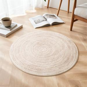 Asrug Imitation Jute Low Pile Round Rug Area Rug Washable Non-Slip Circle Rug Soft Plush Touch Circle Rugs Round for Kitchen Bathroom Living Bedroom Nursery, Carpet 2ft /24 inch/61 cm Khaki