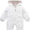 WYTbaby Baby Snowsuit Fleece Hooded Romper Toddler Footed Jumpsuit Onesie Thin Fall Winter Outfits (9-12 Months, White)