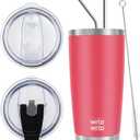 WETOWETO 20oz Tumbler with 2 lids and 2 straws, Stainless Steel Vacuum Insulated Water Coffee Tumbler Cup, Double Wall Powder Coated Spill-Proof Travel Mug Thermal Cup (Watermelon Red, 1 Pack)
