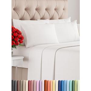 King 6 Piece Sheet Set - Comfy Breathable & Cooling - Ultra Soft Hotel Luxury Bedding Set w/ 8-16 Inch Deep Pockets - 1 Flat & 1 Fitted Sheet & 4 Pillowcases - Wrinkle Free & Easy Care - Antique White