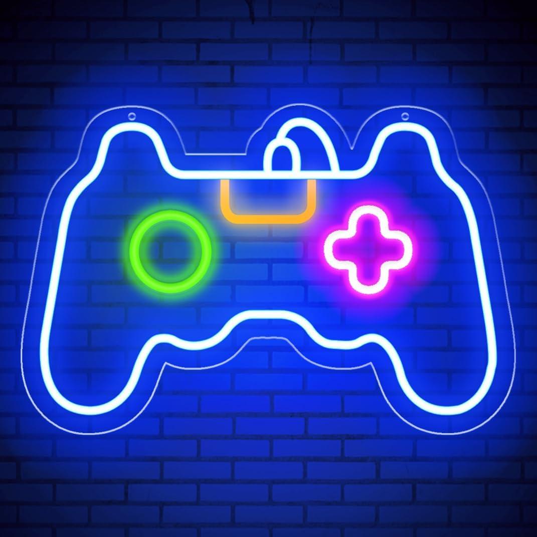Euvkysh Game Neon Sign for Gamer Room Decor, Led Dimmable Neon Signs Wall Decorations for Living Room Bedroom Gamepad Controller Shape Lights Game Room Decor, Best Gamer Gifts for Boys, Kids