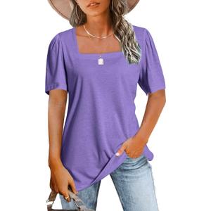 JomeDesign Womens Tops Casual Short Sleeve Square Neck Shirts Puff Sleeve Tshirts Loose Casual Blouse Summer Tee (Medium, Light Purple) JomeDesign Womens Tops Casual Short Sleeve Square Neck Shirts Puff Sleeve Tshirts Loose Casual Blouse Summer Tee (Medium, Light Purple)