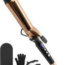 Titanium 2 Inch Curling IronExtra-Long Barrel for Long Hair, Curling Iron 2 Inch with Dual PTC Heater, 12 Heat Settings Big Barrel Curling Irons, 60 Mins Auto-Off & Dual Voltage