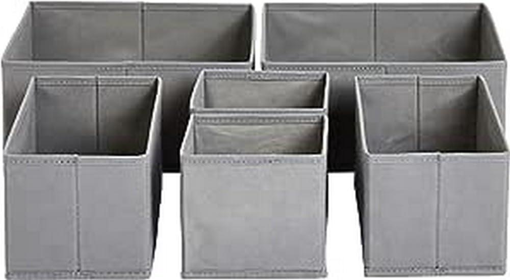 Amazon Basics Cloth Drawer Storage Organizer Boxes for Socks, Underwear and Baby Items, Set of 6, Gray (Set of 6)