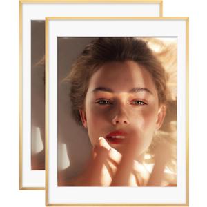 Egofine 18x24 Aluminum Picture Frame Display with Mat for 16x20 or 18x24 without Mat, Metal Poster Frame Covered by Plexiglass for Wall Mounting Horizontally and Vertically, Pack of 2, Gold