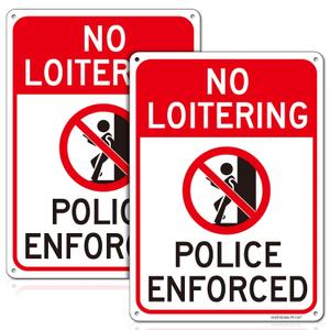 No Loitering Police Enforced Sign, No Loitering Signs for House Home and Business, 2Pack-10"x7" Rust Free Reflective Aluminum, Fade/Weather Resistant, UV Protected, Easy to Mount