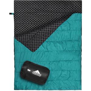 AGEMORE Cotton Flannel Double Sleeping Bag for Camping, Backpacking Or Hiking. Queen Size 2 Person Waterproof Sleeping Bag for Adults Or Teens. Lightweight with Compression Sack