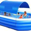 Paddling Pool Inflatable Pool with Canopy, Large Inflatable Swimming Pool Blow Up Pools with Seats Backrest Thickened
