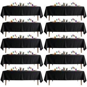 DRESSMAKER 10 Pack Black Table Cloth Rectangle 60x102 Inches Polyester Tablecloth for 6ft Tables Washable Fabric Table Cloths for Party,Wedding Banquet