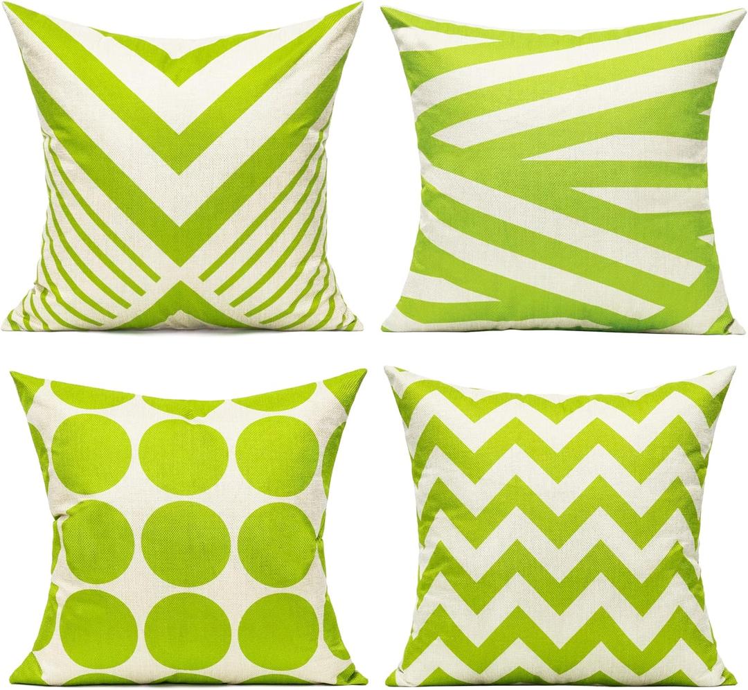 All Smiles Outdoor Green Decorative Throw Pillow Covers Cases Cushion Home Decor Accent Square 20 x 20 Set of 4 for Patio Couch Sofa,Lime Green Geometric