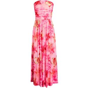 HUSKARY Pink Floral Dress for Women Summer Casual Strapless Tube Top Midi Dresses Beach Vacation Clothes Pink Floral L