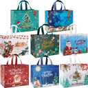 YANGTE 8 Pack Christmas Gift Bags with Handles, Large Non-Woven Tote Bags for Wrapping Xmas Party Favors, 12.8"x9.8"x6.7