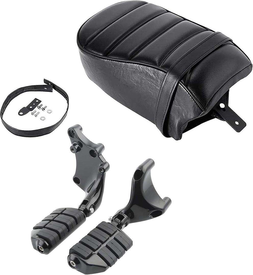 Passenger Pillion Seat with Passenger Anti Vibration Rubber Footpeg Mount Kit fits for Harley 2016-2022 Sportster Iron 883 XL883N Models