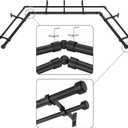 Black Double Corner Window Curtain Rods with Aluminum End Cap Finials and Brackets,1 Inch Diameter Dual Bay Window Curtain Rods, Adjustable 2 Sided 32-58" and 32-86 Center Double Rod