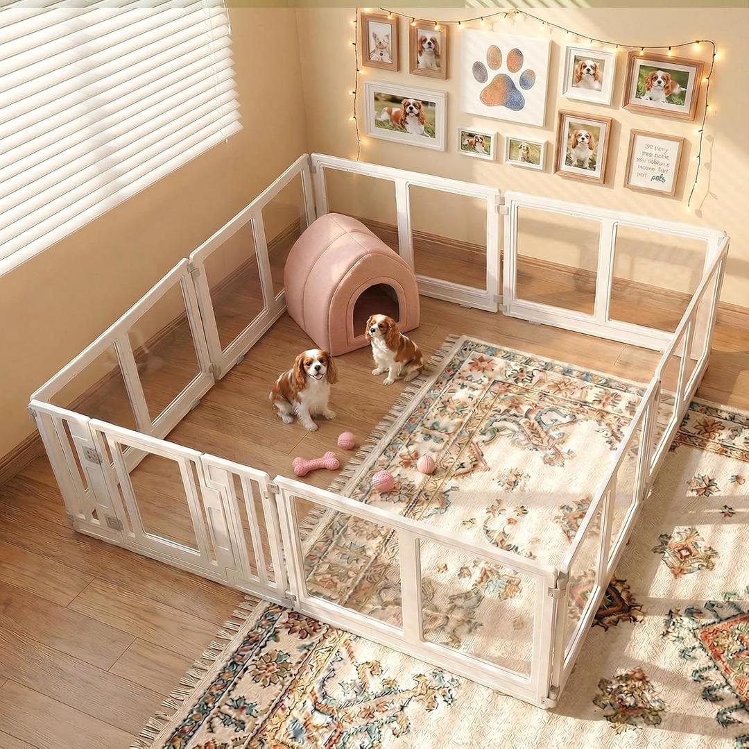 Clear Acrylic Dog Playpen Indoor, Easy Assemble, 2-Door Lock (69.3"x 69.3")