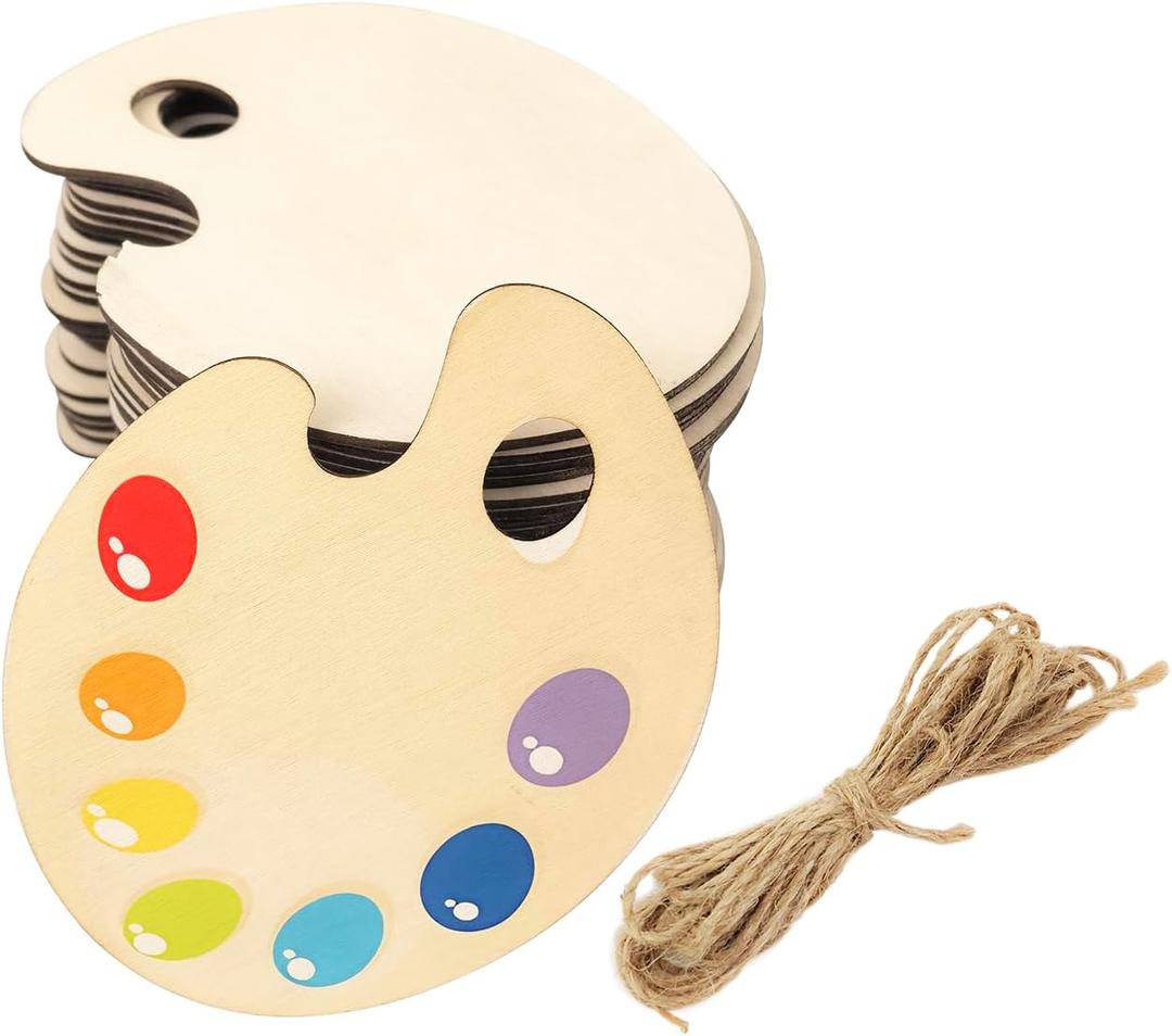 30 Pack 4 Inch Wood Paint Palette Cutouts Unfinished Wood Paint Palette Crafts Wooden Paint Palette Hanging Ornaments DIY Paint Palette Craft Gift Tags