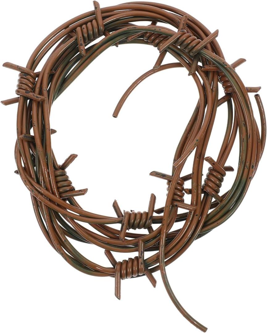 Fake Rusted Barbed Wire Decoration - 98inch Halloween Plastic Barb Wire Fake Barb Wire Decoration Prop Western Decor Haunted House Layout Barbwire Brown, 250.00X0.50X0.50CM