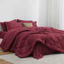 Love's cabin Twin Comforter Set Burgundy, 5 Pieces Twin Bed in a Bag, All Season Bedding Sets with 1 Comforter, 1 Flat Sheet, 1 Fitted Sheet, 1 Pillowcase and 1 Pillow Sham | Soft, Breathable, Lightweight, Comfortable