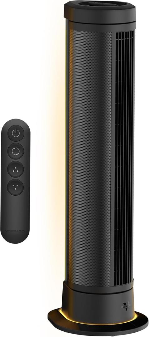 Vornado ARA Oscillating Tower Fan with Ambient Light and Remote, 40 Inch, Quiet Powerful Standing Fan, 5 Speeds, Touch Control, Illuminated Air Circulator Fan for Bedroom and Home, Black