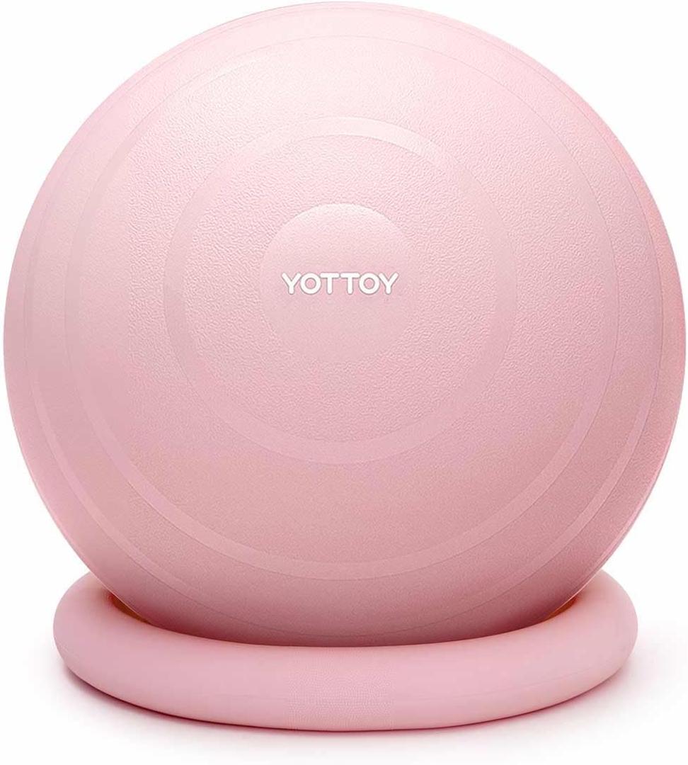 YOTTOY Exercise Ball Chair with Base,Yoga Ball Chair for Home Office Desk, Stability Ball & Fitness Ball Seat with Pump (Pink, 23-26ines(58-65cm))