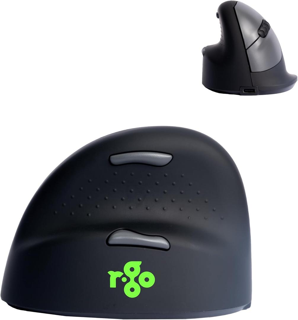 R-Go HE Ergonomic Mouse for Left Hand, Bluetooth 5.0, Silent Click, Vertical Design, with Break Software, Anti Carpal Tunnel, Rechargeable Wireless Mouse, for Windows/Mac, Customisable Buttons, Black