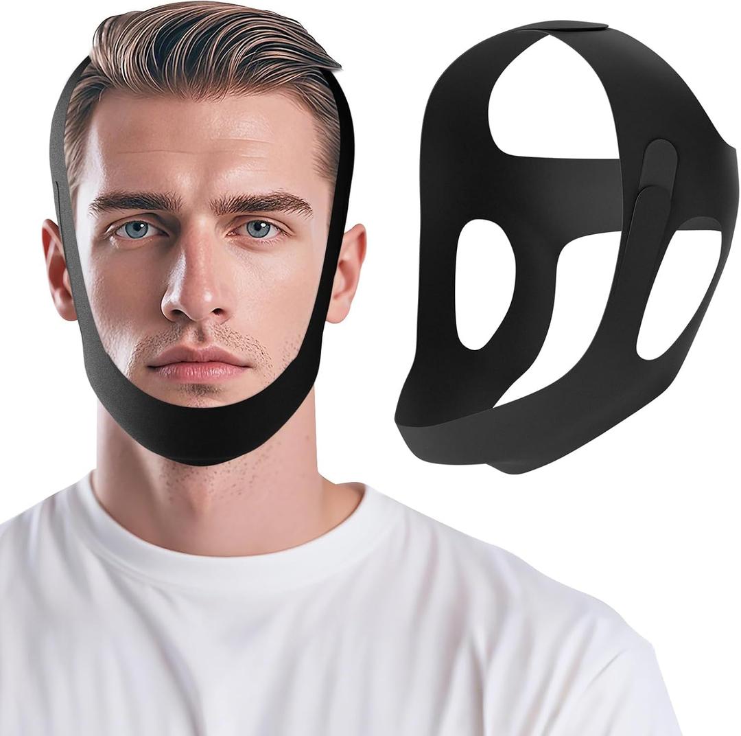 OHELEEP Anti Snore Chin Strap for CPAP Users, Snore Stopper Adjustable, Chin Strap for Sleeping Comfortable Stop Snoring Solution, Anti Snoring Devices Breathable and Reusable, Black, Medium