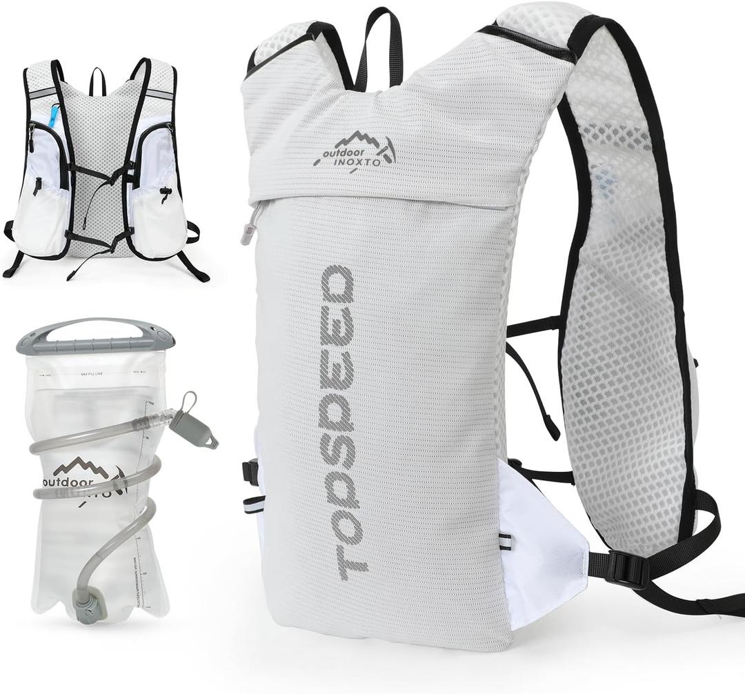 INOXTO Running Hydration Vest Backpack, Lightweight Insulated Pack with 1.5L Water Bladder Bag Daypack for Hiking Trail Running Cycling Race Marathon for Women Men (White)
