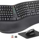 MEETION Ergonomic Wireless Keyboard and Mouse, Ergo Keyboard with Vertical Mouse, Split Cushioned Wrist Palm Rest, Natural Typing, Rechargeable, Full Size, Windows/Mac/Computer/Laptop, Black Director