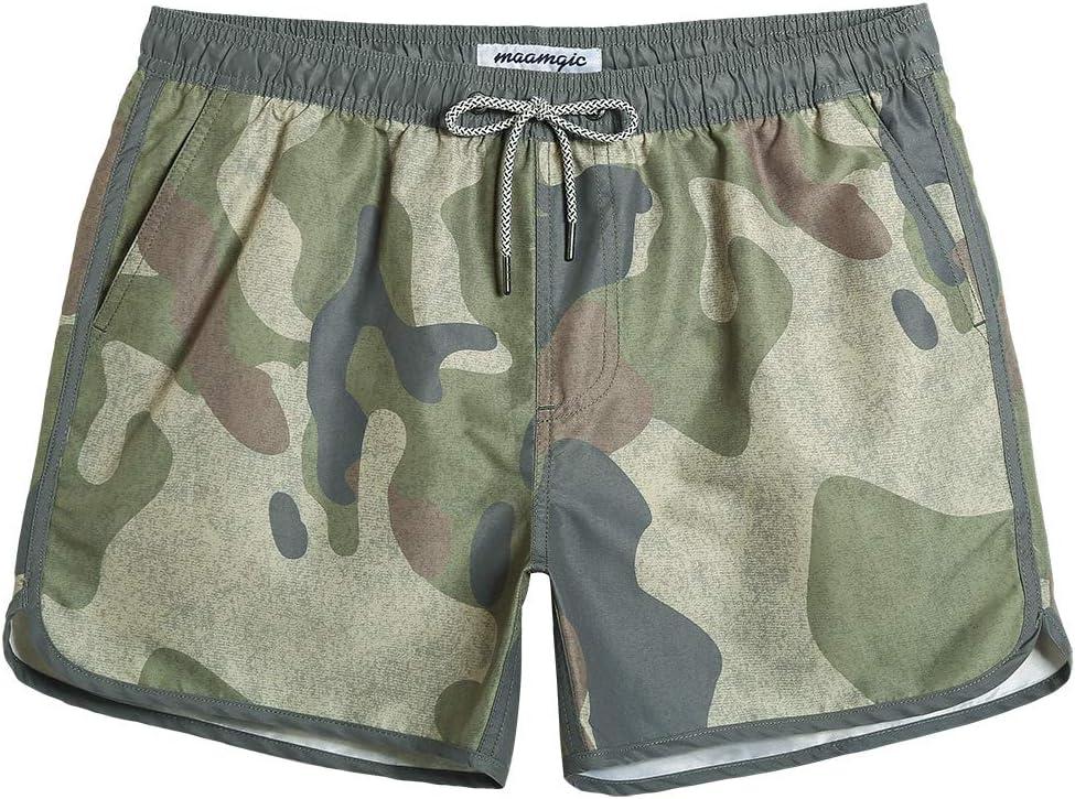 maamgic Mens Boys Short 80s 90s Vintage Swim Trunks with Mesh Lining Quick Dry Swim Suits Board Shorts (XX-Large, Camo)
