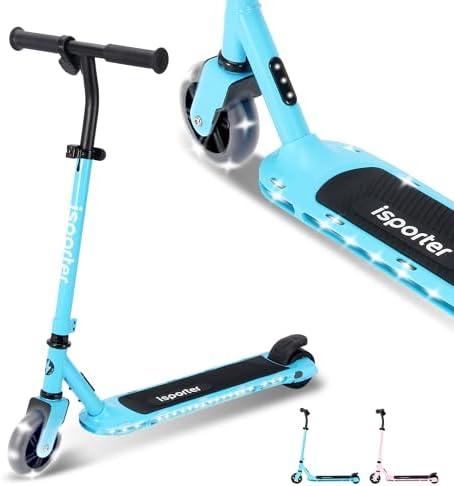 Aero iSporter Kids Electric Scooter | Hand Acceleraor & LED Lights | Electric scooters for Boys Girls Ages 6-12 | Rubber Deck Mat, Battery Indicator& Adjustable Heights
