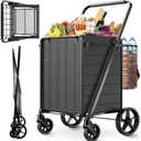 Folding Shopping Cart for Groceries,360 lbs Capacity Grocery Cart with Waterproof Liner and 360 Swiveling Wheels Collapsible Shopping Carts with Double Basket for Condo Laundry Transport Trip (Jumbo)