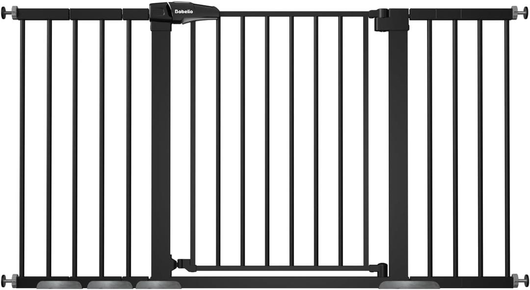 BABELIO 36-55" Extra Wide Baby/Dog Gate, Auto Close for The House, Stairs and Doorways, Pressure Mounted for Pet with Large Walk Thru Door, No Need Tools and Drilling, Black