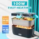 COZYEXPERT Electric-Lunch-Box-Heated-Food-Warmer 100W Heating Lunchbox for Adults 1.8L Portable Food Heater for Work/Car, 12V/24V/110-230V Lonchera Elctrica Porttil with Fork Spoon (Gray+Blue)