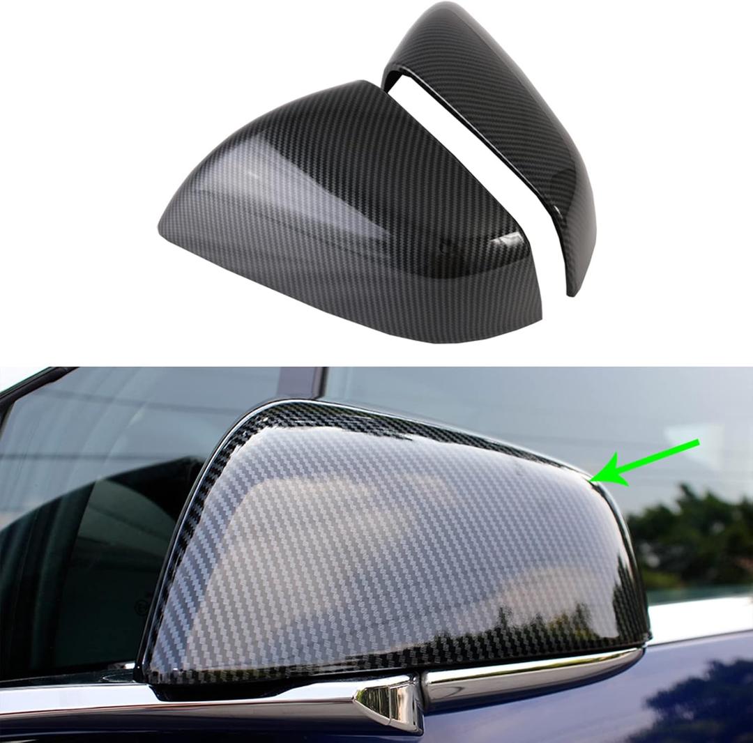Side Mirror Cover for Tesla Car Exterior Accessories ABS Plastic Outside Cap (Pack of 2) (Model X 2017-2020 Imitation Carbon Fiber)
