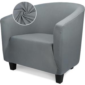 Club Chair Slipcover for Living Room, 1 Piece Dark Gray Stretch Slipcover with Arms, Barrel Chair Slipcover Covers Soft Armchair Sofa Cover Removable Couch Furniture Protector