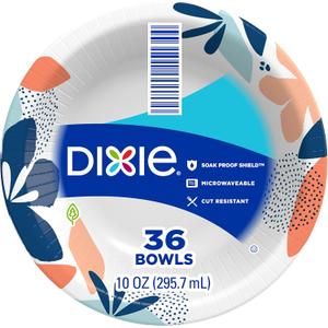 5 x Dixie Small Paper Bowls, 10 Oz, 36 Count, Microwave-Safe, Soak-Proof, Disposable Bowls Great For Snacks, Dessert, And Light Lunch Meals