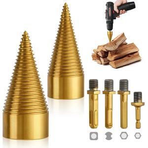 6 Pcs Wood Splitter Drill Bits, 32mm 42mm Easy Split Drill Bit Set with 4 Detachable Drilling Handles, Heavy Duty Log Splitter Drill Bit Firewood Drill Bit