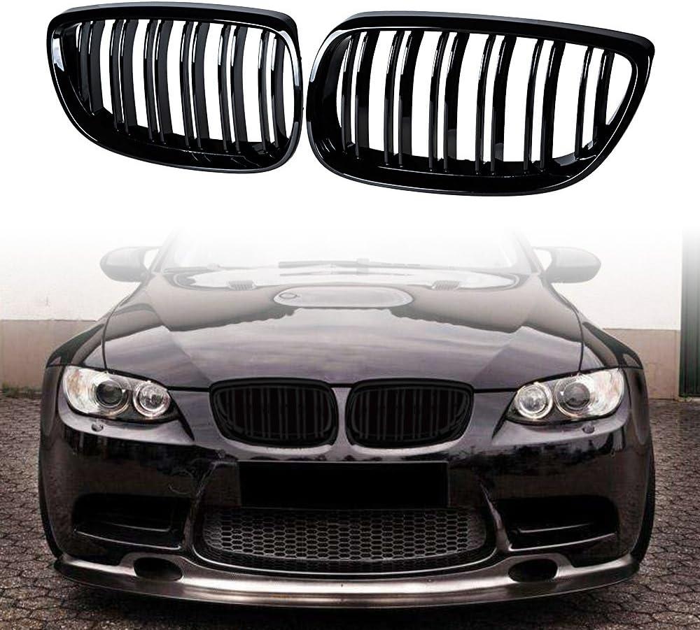 Astra Depot Left Right Front Hood Glossy Black Double Line Kidney Grille Compatible for BMW 2007-2010 E92 E93 328i 335i 2-Door 2008-2013 M3 2DR