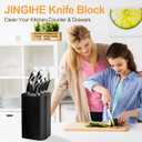 Knife Block Without Knives, 3 In 1 Universal Kitchen Knife Block Holder With Scissors Slot and Sharpening Rod, Detachable Knife Storage Organizer for Counter Space-Saving (Black)