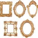 UOIENRT 5PCS Vintage Resin Picture Frame, Small Vintage Picture Frames, Oval Rectangle Wall Hanging Antique Photo for Jewelry Display Holiday Party Christmas Hotel Decor (Gold) (Bronze)